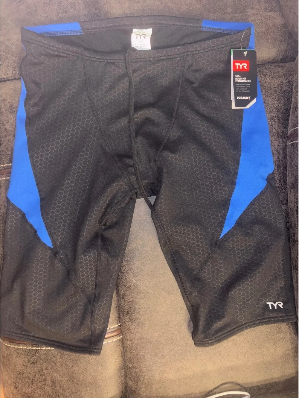 NWT TYR Hexa Curve Durafast Elite Jammer Swim Shorts Size 36 Black Blue